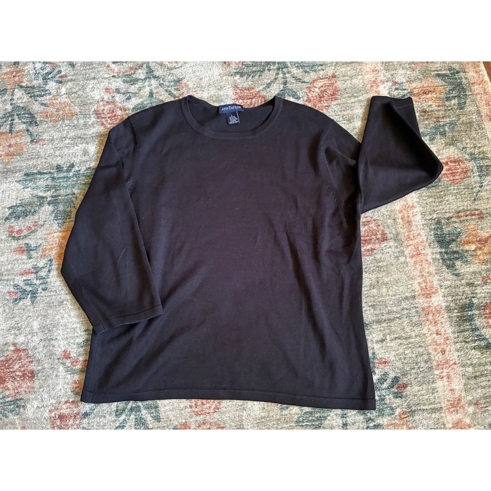 Ann Taylor Sweater Womens L Black Silk Blend 3/4 Sleeve Minimalist Office